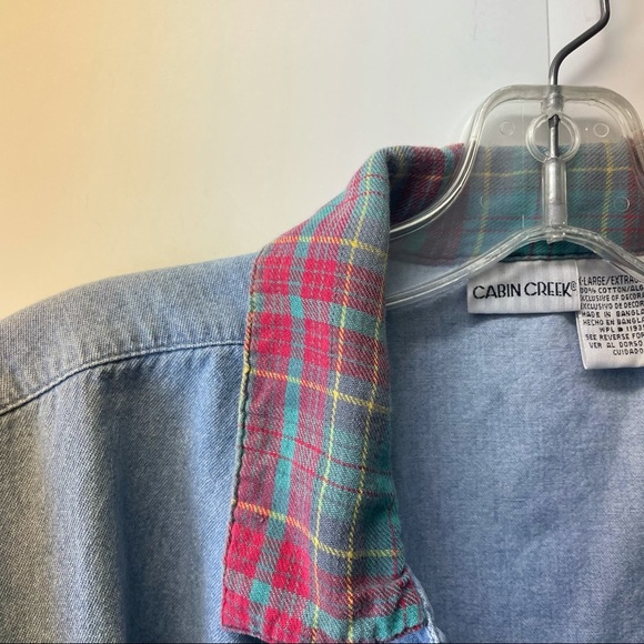 VINTAGE CABIN CREEK button up women’s XL shirt with plaid detail and embroidered - Picture 3 of 5